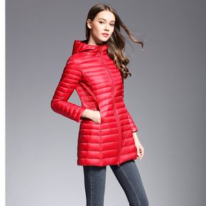 Jaqueta de Parkas Long Women Long Autumn Winter Fashion Light Midi Hooded Duck White Style Windbreaker Coats 221121