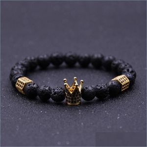 Beaded Imperial Crown Stoppers Bracelets Black Lava Stone Natural Beads Bracelet For Women Men Jewelry Pseras Mujer Drop Delivery Dhqac