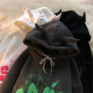 Mens Hoodies 스웨터 조끼 ZSKING Funny Kawaii Graffiti Monster 버블 프린트 Anime Hoodie 한국 패션 캐주얼 Streetwear 힙합 고딕 스웨트 221121