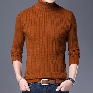 Su￩teres masculinos de inverno masculino Jacquard Turtleneck Color Solid Slim Fit Sleeve Longa Camisola de malha quente Classic Casual Sweaters 221121