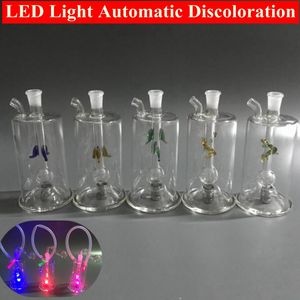 Mini queimador de óleo de vidro Bong para cachimbo de água matriz em linha perc cachimbos de água para fumar pirex grosso bongs de luz LED com tigela de óleo macho de 10 mm e mangueira