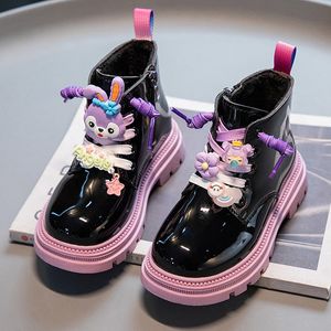 Boots Kids for Girls Winter Warm Shoes para crianças Fur Chelsea tornozelo Crianças Plataformas Plataforias Pink Purple Black 221121