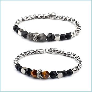 Perlen Naturstein Perlen Armbänder Verstellbare Kette Sier Edelstahl Armband Tigerauge Für Männer Schmuck Geschenk Drop Lieferung Dho5I