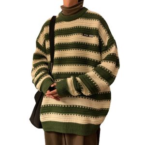 Erkek Sweaters Erkekler Klasik Çok Yönlü Sarkık Yuvarlak Boyun Kazan Sweater Retro Moda Şerit Sıradan Kazak Katlar 221121