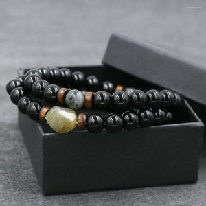 Strand Jóias de luxo 2pcs/conjunto Bracelets de pedra de glitter natural masculino Meninas de chakra Bracelete para mulheres Pulseras de pedra da lua com caixa