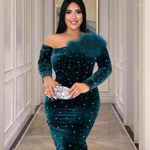 Plus Size Dresses Dress Sexy One Shoulder Long Sleeve Sequin Shiny Elegant Slim Fit Velvet Large Women Party Evening