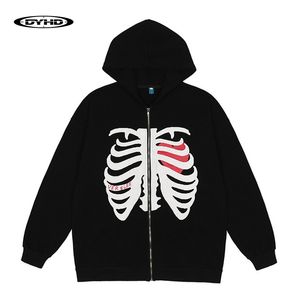 Mens hoodies tröjor västar överdimensionerade skelett zip up hoodie jacka män streetwear gothic skum tryck huva tunt unisex våren 221121
