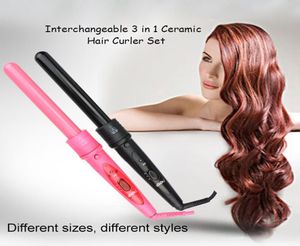 Interchangeable 3 in 1 Hair Curler Set Pro Hair Curling Iron Tourmaline Ceramic Hair Curling Wand Electric Monofunctional Curler U