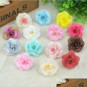 Flores decorativas grinaldas 100 pcs 4,5cm Mini Mini Artificial Silk Rose Flowers Cabe￧as Scrapbooking Flower Kiss Ball para Weddin Dh0ux