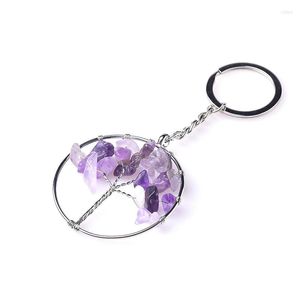 Decorative Figurines Key Ring Natural Crystal Gemstone Tree Of Life Pendant Mineral Jewelry Chains Seven Chakras Bag Accessories Quartz