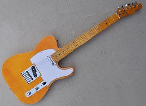 6 telli sarı elektrikli gitar alevli akçaağaç kaplama akçaağaç fretboardcan istek olarak özelleştirilebilir