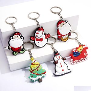 Nyckelringar Cartoon Christmas Keychain Plast Tree Santa Snowman Key Ring Holder Bag Hang Fashion Accessories Drop Delivery Jewelry DHB2Y