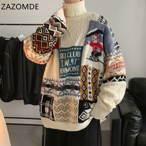 Männer Pullover ZAZOMDE Winter Männer Rollkragen Weihnachten Ski Bär Gestrickte Pullover Casual Männliche Strickwaren Hip Hop 221121