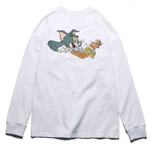 Herrkit-t-shirts kitt Tom och Jerry Cat Mouse Cheese Clip Spring Autumn Long Sleeve Round Neck Bottomed T-shirt