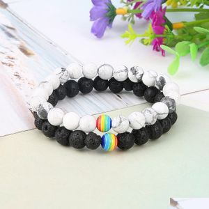 Perlen Dreifarbig Gestreifte Lavasteine Für Männer Und Frauen Diffuse Armband Elastische Yoga Kombination 8 Mm Drop Lieferung Schmuck Armband Dhofa