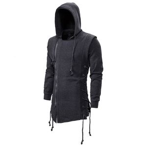 Mens Hoodies Sweatshirts Yelekler Sonbahar Katı Katı Kollu Hoodie Slim Fit koyu kaputlu gevşek ceket 221121