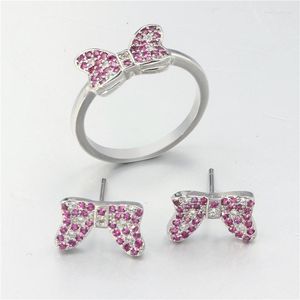 Halsband ￶rh￤ngen set mode ringar stud silver f￤rg rosa vit kristall b￥gform mini s￶t juveler prinsessa f￶delsedag present