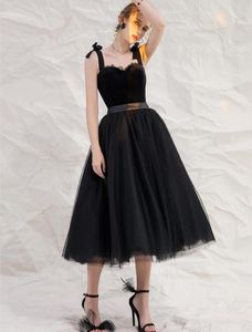 Velutum Sweetheart Spaghetti Two-Pieces Cocktail dresses Little Black Dress Tea-length Woman Party Dress