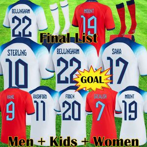 2022 Bellingham Kane voetbalshirts Engeland Sterling Mount Rashford voetbal shirts Grealish Nationaal Team Foden Kids Equipment Kit Top Uniform
