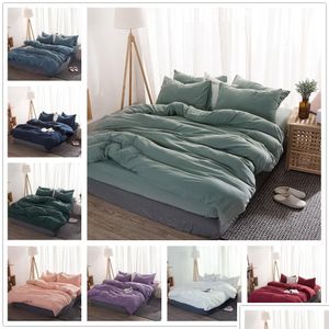 Conjuntos de cama de cama de cor s￳lida 4 PCs Conjunto de roupas de cama Microfiber roupas de cama azul marinho Grey Drop Drop Home Garden T￪xteis de t￪xteis Dhaxq