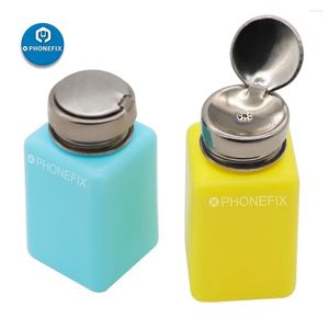 Professional Hand Tool Sets PHONEFIX Blue/Yellow Liquid Alcohol Press Nail Polish Remover Dispenser Cleaner Pumping Bottle 180ML For Cell