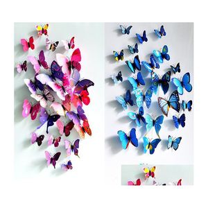 Wall Stickers 3D Butterfly Wall Sticker Simated Butterflies Double Wing Decor Art Decals Home Decoration Drop Delivery Garden Dhtdh