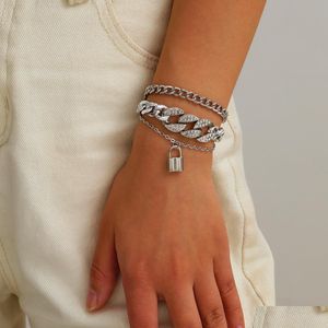 Charmarmband kristall kubansk kedjearmband hänglås charm mtilayer stapling armband för kvinnor mode smycken droppleverans dh5mc