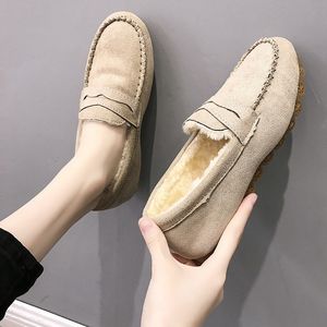 Dress Shoes Winter Women Short Plush Outdoor Sewing Slip-On Casual Ladies Non-Slip Bottom Moccasins Female Comfortable Flats Loafers 221119