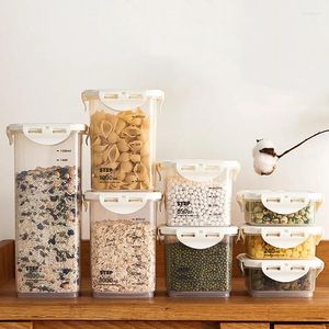 4つのシリアルコンテナの保管ボトルセットさまざまなサイズプラスチックエアタイトオートミールコーヒー豆豆キッチンドライフードボックス冷蔵庫オーガナイザー