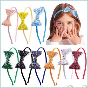 Главные повязки Colorf Children Glitter Bow Knot Headsbandchildren детские волосы подручи модные ювелирные украшения белый синий красные желтые капли доставки Dhnjb