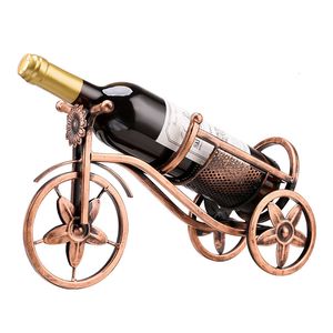 Bordsskiva vinställen vintage metall fat trehjulingsmodell vinhållare prydnadsjärn konst cykel flaskor rack bägare hängare vin serverande bar dekor hantverk 221121