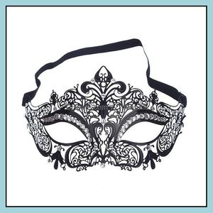 Party Masks Painted Metal Venice Mask Inlaid Crystal Wrought Iron Party Masks Noble Ball Decorative Wedding Masquerade Drop Delivery Dh6Ib