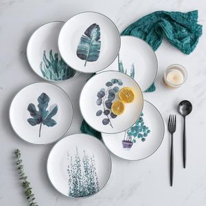 Placas Plantas verdes Cerâmica Plato de jantar Tableware de mesa de sobremesa prato prato