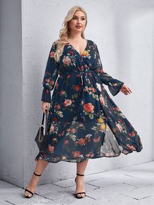 Taglie forti Abiti TOLEEN Prezzo di liquidazione Donna Taglie forti Abiti midi Estate Chic Elegante manica lunga da sera floreale Abbigliamento da sera 221121