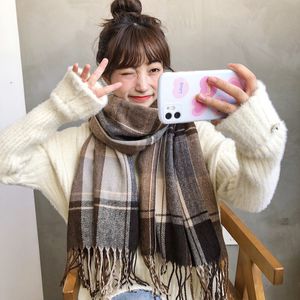 Scarves Winter Korean Literary Plaid Imitation Cashmere Scarf Female Double Sided Long Warm Soft Bib Shawl