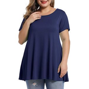 Женская футболка плюс размер женская летняя короткая рукава с твердым рубашкой для блузки плюс размером 5xl 6xl Ladies Tunic Peplum Tops 221121