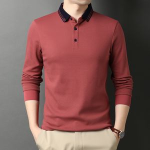 Camisas casuais masculinas marca clássica colarinho casual colar camiseta de cor sólida masculino de mata de rua de algodão de algodão de algodão de luva longa 221121