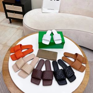 Slippers classic luxury slides 5A leather designer shoes women's weave slipper open toe flat heel sandals summer sexy beach shoes fashion solid color platform shoes