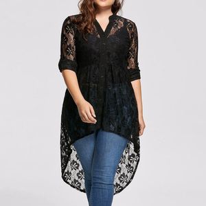 Caminhada plus size feminina Tops elegantes Tops Mulheres senhoras Blush Blouse LACE LACE LACE BOTOL