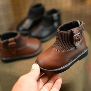 Stiefel Herbst Winter Baby Kleine Mädchen Socke Lederschuhe Junge Kurze Prinzessin Quadratische Hölle Plattform Kleinkind 221121