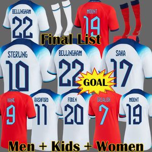 2022 Koszulki piłkarskie Saka Foden Bellingham Rashford Anglia Kane Sterling Grealish National Team Football Zestaw Red Shirts Białe niebieskie Zestawy dla dzieci