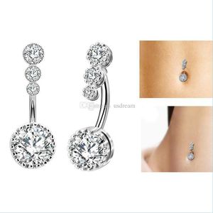 Navel Bell Button Rings Stainless Steel Diamond Belly Ring Allergy Zircon Navel Bell Button Rings Sexy Fashion Women Body Jewelry Dhfud