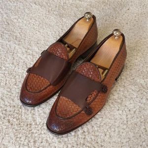 Dress Shoes Loafers Men Pu Leather Black Brown Classic Casual Wedding Party Daily Woven Pattern Double Button Fashion 221119