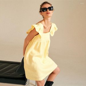 L￤ssige Kleider BBK fliegende ￄrmel Solid Color Sweat Women Sommer Mini Kleider Mode Kawaii Vintage Square Kragen Urlaub Strandstil plus s