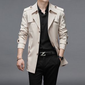 Herrjackor Spring Autumn Men's Trenchcoat Boutique -knappar Man Fashion Long Trench Men Khaki Black Business Jackor Plus Size 6xlm 221121