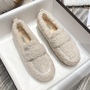 Kl￤nningskor Kvinnor Winter Plush Shoes Fashion Chain Round Head Design Outdoor Leisure Warm Snow Boots Plus Size Loafers 41-43 221119