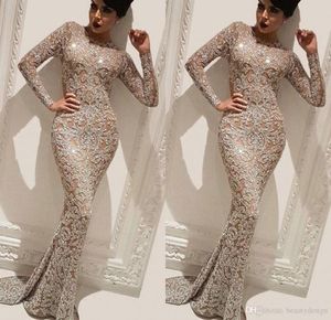 Sparkly Long Sleeves Mermaid Arabisch Dubai Prom Kleider Juwel Neck Event Abendparty -Festzug Kleider Plus Size Abendkleider Robe DE6627115