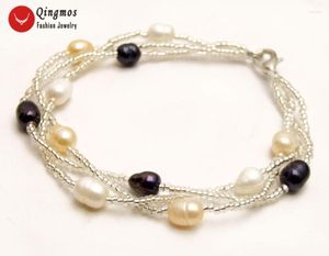 Strang Qingmos Natürliche Perle Armband Für Frauen Mit 5-6mm Mehrfarbigen Reis Und Kristall Handarbeit Weben 3 Stränge schmuck