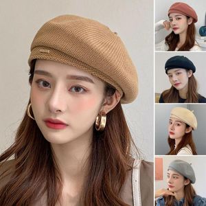 Berets Women Beret Wind-proof No Brim Knitting Round Top Stretchy Painter Hat Elegant Dress Up Lady Winter For Holiday