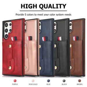 Shockproof Phone Cases for Samsung Galaxy S22 S21 S20 Note20 Ultra Note10 Plus Plug-in Cards Ring Bracket PU Leather Protective Case